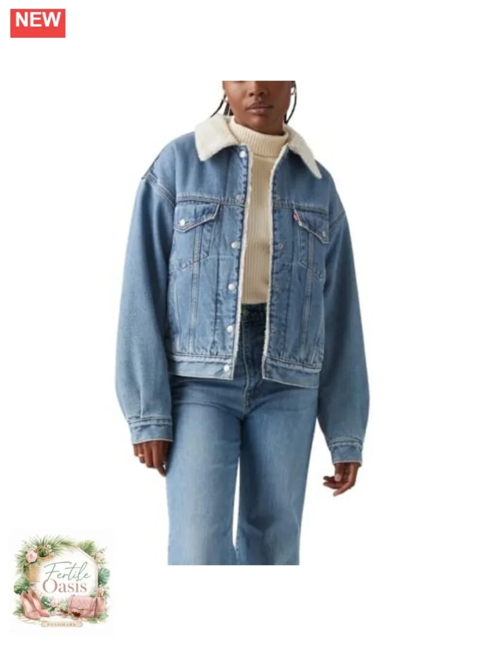 Vintage 90s Sherpa Lined Denim Trucker Jacket - Women's Cotton